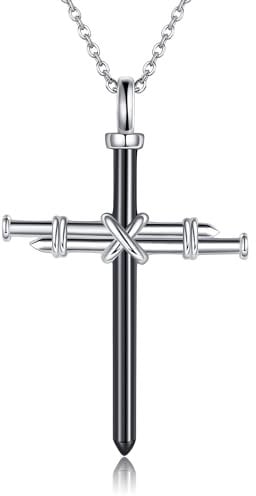 DAYLINLOVE Collana da uomo a croce in argento sterling 925, corda avvolgere chiodo croce ciondolo gioielli cristiani regali per uomini e donne, Argento sterling, Nessuna pietra preziosa