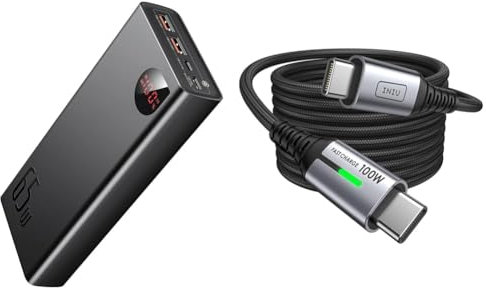 Baseus Power Bank, 65W 20000mAh Powerbank schnelles Aufladen & INIU USB C Kabel, 100W [2m] PD3.0 Schnellladekabel USB C auf USB C