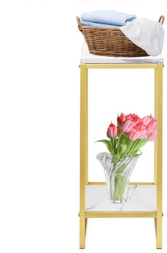 2 Etagen Modern Metall Blumenständer Pflanzenständer, Pflanzenregal Blumenregal Pflanzenhocker , Blumentreppen Blumenbank Innen Plant Stand Shelf für Garten Balkon Wohnzimmer, 30x75cm,Gold