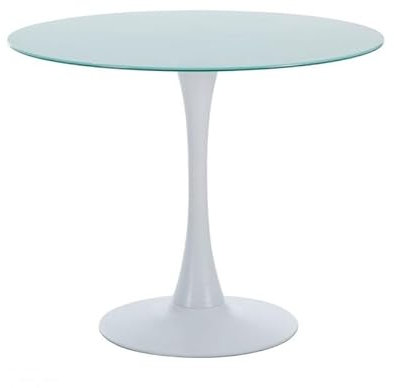 MAESTRO FERRETERO MF - Mesa de Comedor de Diseño Modelo Tul (TO) - Estructura en Metal, Tapa de Cristal Templado Blanco 90 cms de diámetro -