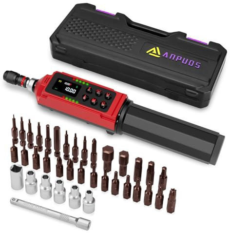 ANPUDS Tournevis Dynamométrique Numérique, 0.15-10Nm Clé tournevis dynamométrique avec Poignée Vibrante, Buzzer et LED, Précision ±1%, 1/4 Clé Dynamométrique Kit Pour la réparation de vélo