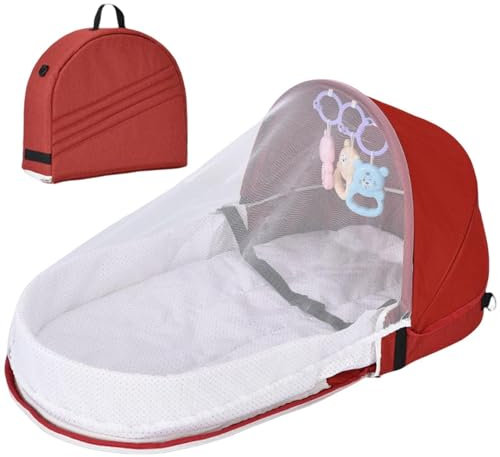 Baby Reisebett, Stubenwagen, Leicht, Portable Reisebettzelt, Zusammenklappbare Babywiege Für Die Reise, Tragbares Babybett Mit Spielzeug Und Netz, Waschbare Reisewiege, Faltbares Kleines Reisebett