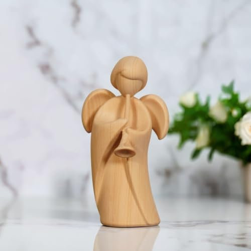 Generisch Moderno ángel de madera de pino pino, regalo de bautizo y comunión de Tirol del Sur (11 cm, trompeta)