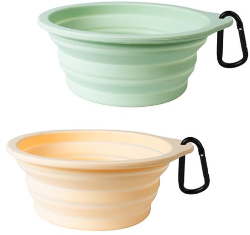 PetBonus Paquete de 2 cuencos plegables de silicona grandes para perros, 34 onzas/1000 ml, sin BPA, tazón de viaje plegable portátil para mascotas, gatos, plato de alimentación de agua para alimentos