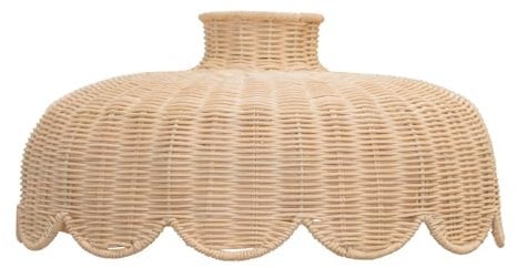 ValueLights | Rattan Wicker Scallop Lampshade Easy Fit Ceiling Light Shade for Bedroom Living Room | Shades & Home Improvements Essential | 380mm Shade Width