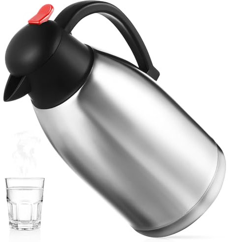 2 Litre Thermal Carafe Jug, Vacuum Insulated Coffee Pot Stainless Steel Double Walled Insulated Jug Kettle Flask with Press Button Top for Coffee Tea, Water, Hot and Cold Beverages