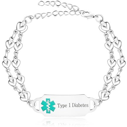 Vivaday TYPE I DIABETES Personalisierbares medizinisches Armband | Anpassbare medizinische Alarmarmbänder mit Gravur | Austauschbarer Rechteck-Anhänger YA5198