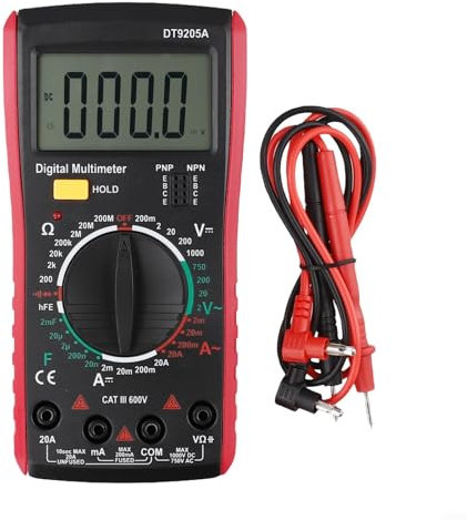 Multimetro digitale DT9205A per uso domestico, strumento essenziale con protezione laterale e sistema efficiente di gestione dell'alimentazione