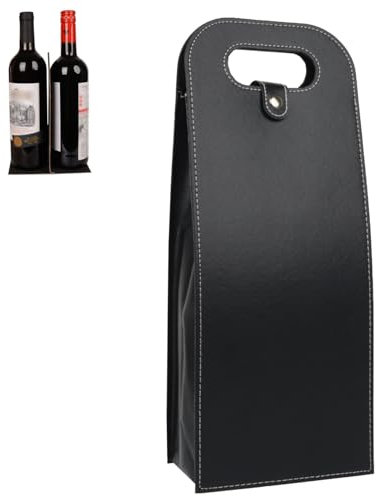 KICPUK Leather Wine Bags, Wine Gift Bag, Wine-Bags with Tote, Reusable Gift Tote Pouch for Picnics, Parties, Weddings, Picnics (Black, Two bottle)