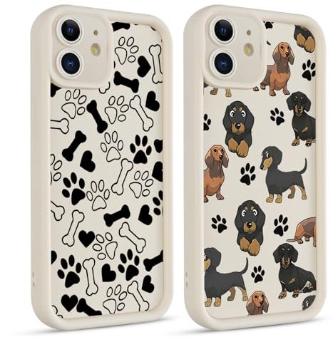 Phoona 2 packs Dog Print Phone Case for iPhone 12 mini 5,4'', Cute Pattern Aesthetics Design with Full Camera Lens Cover, Soft Shockproof Protective Bumper Funda for Women Girls