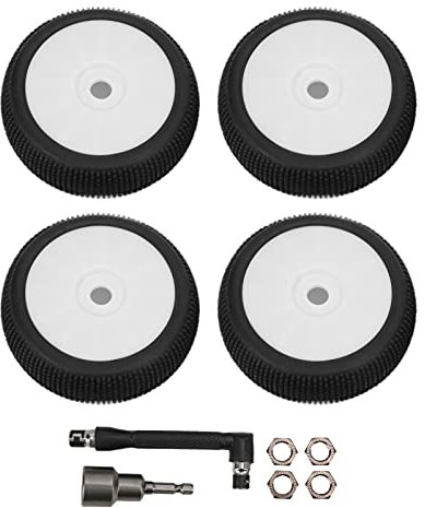 equlup 4 RC-Reifen und -Felgen, Gummireifen vorne und hinten mit 17-mm-Sechskantfelgen Radreifen-Zubehör für 1/8 RC-Offroad-Rennwagen-Upgrades (White)