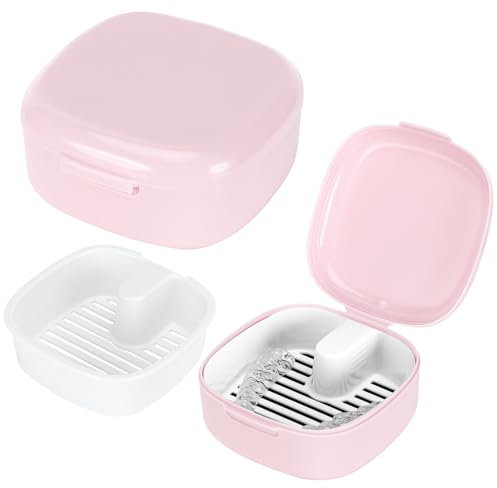Zikenis Zahnprothesenbox mit Sieb,Zahnspangendose Gebissdose,Tragbare Prothesendose Abdeckung,Zahnprothese Box Retainer,Protesenbehälter Zahnschiene Box fur Halterung,Reinigungsbox (Rosa)