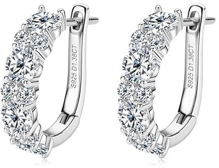 Lustrous Luxe Damen-Creolen aus echtem 925er Silber, dick rhodiniert im edlen Weißgold-Look – mit brillantem Moissanit – hypoallergen & stilvoll