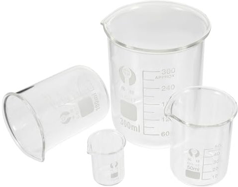 LABRIMP Glass Measuring Beaker Set 4pcs High Borosilicate Chemistry Lab Glassware Spout 10ml 50ml 100ml 300ml for Laboratory Measurement