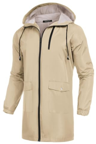 COOFANDY Men's Long Raincoat Ligtweight Rain Jacket Waterproof Outdoor Jackets with Hood