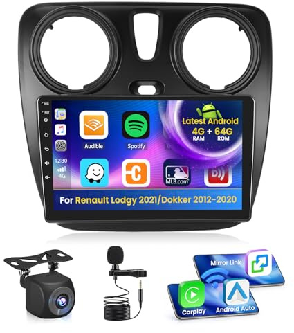 Inefala Android 15 Autoradio für Renault Lodgy 2021, Dokker 2012-2020 4+64G mit Wireless CarPlay Android Auto, 9 Zoll Bildschirm Unterstützung FM RDS 32EQ GPS Bluetooth WiFi SWC AHD Rückfahrkamera