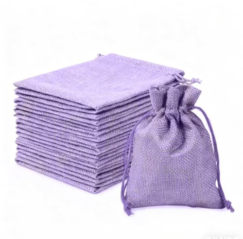 OUDQFCJ 30 pezzi riutilizzabili sacchetti con coulisse in juta, sacchetti con coulisse in cotone e lino, sacchetti portagioie, sacchetti regalo per feste di matrimonio (7 x 9 cm) (Viola)