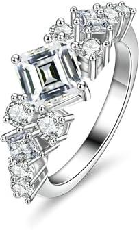 Stfery Damenring Weißgold 18 Karat Eheringe Echt Gold, Ring mit Moissanit 1ct in Prinzessschliff Au750 Gr.65 (20.7)