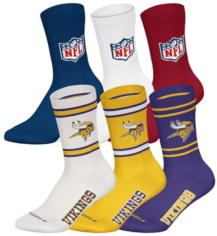 NFL Unisex Team Crew Socken, 6er Pack | Weicher Baumwoll-Mix, gerippter Bund mit Streifen und Logo, atmungsaktiv, pflegeleicht