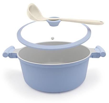 Olla de 24 cm con tapa, 5 L, antiadherente de aluminio con revest-azul | mango que mantiene el frío, apta para todo tipo de fuegos