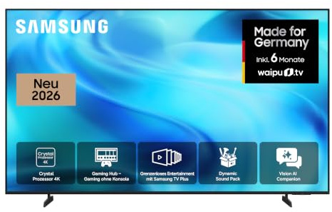 Samsung Crystal U7099H 4K 65 Zoll (163 cm), UHD Fernseher, AI Companion für Deine Fragen, 4K Upscaling, Dynamik Sound Pack für Premium-Sounderlebnis, Gaming Hub, kostenlos 900 Sender, Smart AI TV