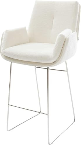 DELIFE Barstuhl Clea-Flex Kufengestell Edelstahl Silberfarben Bouclé Soft Beige
