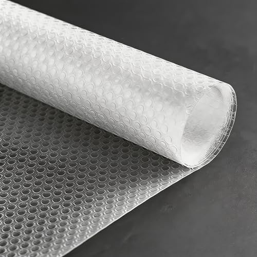 Schubladenmatte Nicht Klebend 60x500 cm mit 70 Klebepunkten, Transparent | EVA, Rutschfest, Wasser- und ölabweisend, Zuschneidbar, Leicht zu Reinigen, Folie für küchenschränke, Schubladen, Kühlschrank