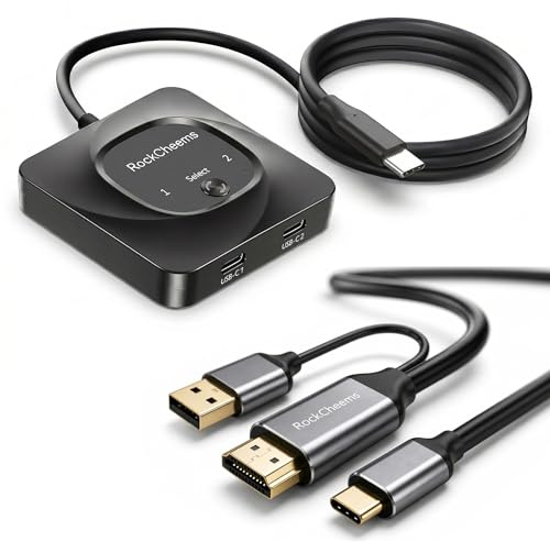 RockCheems USB-C KVM Switch: Verwenden Sie Apple Studio Display/XDR mit PS5, Switch, Mac (5K @ 120Hz/6K @ 60Hz) & Windows PC (4K @ 60Hz), HDMI zu USB-C Bridge, unterstützt Kamera/Mikrofon/Audio/PD, LG