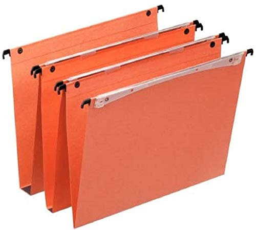 Esselte Dual - Dossiers Suspendus A4 Verticaux, Capacité 200 Feuilles, Fond 15 mm, Entraxe 330 mm, Porte-Étiquette Intégré, Lot de 25, Orange, 21632