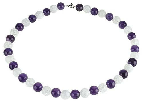 Kette Collier aus Amethyst & Bergkristall 925 Silber violett weiß edel Damen