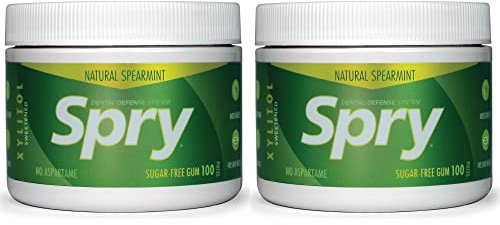 Spry Fresh Natural Xylitol Kaugummi – Zahnpflege Kaugummi ohne Aspartam, Zuckerfrei, Non-GMO, Glutenfrei (Spearmint, 100 Stück – 2 Packung)