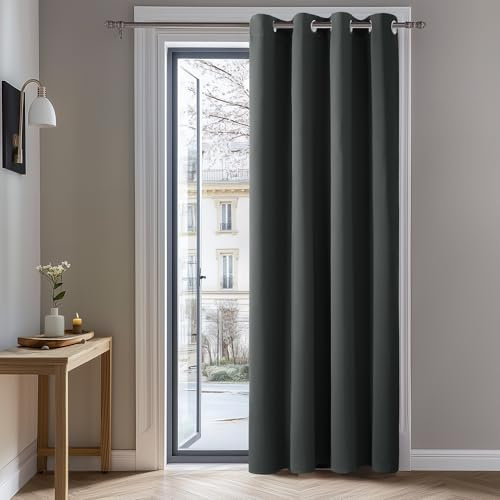 Deconovo Rideaux Occultants Isolant Thermique Anti Froid, 140x280 CM (Largeur x Hauteur), Rideaux pour Salon et Chambre, Design Moderne à Oeillets, Gris Foncé, 1Pièces