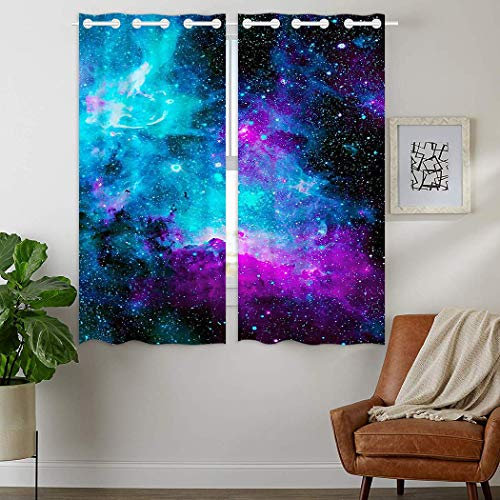 YISUMEI - Vorhang Blcikdicht - Nebel Galaxy Blue - 160 x 110 cm 2er Set Gardinen mit Ösen für Schlafzimmer Wohnzimmer