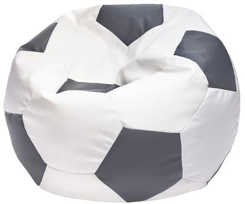 Ecopuf Sitzsack Ball - Bean Bag Ball - Sitzsäcke fur Gaming Sack - Zubehör für Fussball Kinderzimmer - Öko-Leder - 65x45cm, Grau E15