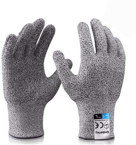 Grebarley Schnittschutzhandschuhe,Arbeitshandschuhe,Küchen Handschuhe,Level 5 Schutz,Lebensmittelecht,EN388 Zertifiziert,Gestrickt Handschuhe für Gartenbau/Baustelle/Küche (L, 1Paar)