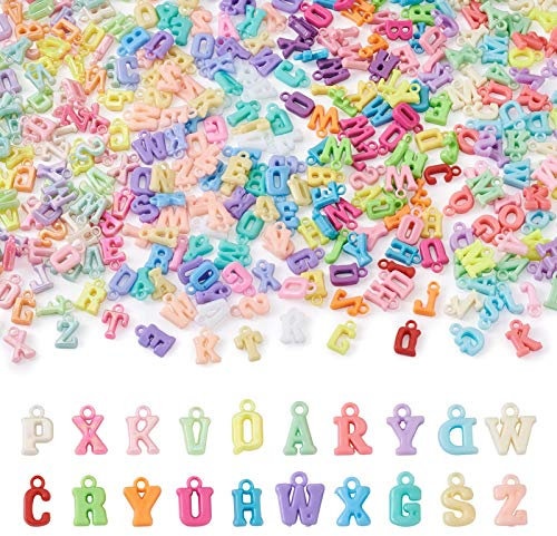 Cheriswelry 880 Stück Acryl-Alphabet-Anhänger, bunt, undurchsichtig, A-Z, Buchstaben, baumelnd, Charm, Perlen für DIY-Schmuck, Armband, Halskette, Handwerk, Loch: 2 mm