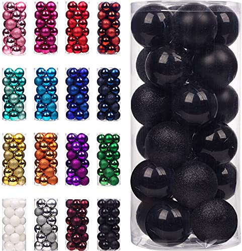 Emopeak Christmas Balls Ornaments 24Pcs, Shatterproof Xmas Balls Baubles Decor or Christmas Tree, Christmas Balls Hanging Holiday Wedding Party Decoration (Black, 2.5-6.2CM)