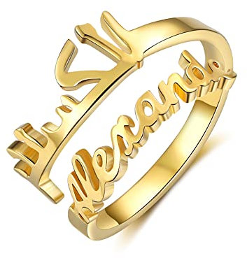 ALBERTBAND Personalisierte 2 Namen Ring für Mutter Arabisch Paar Name BFF Ring Schmuck Geschenk Ringe zum Geburtstag Valentinstag Silber/Gold/Roségold