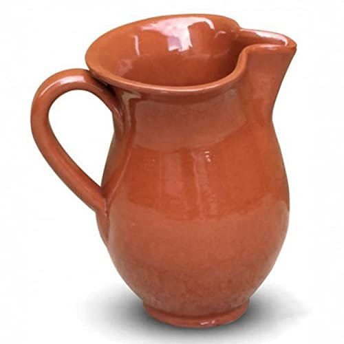 Jarra de barro clásica gallega para servir vino, cerveza, recipiente con asa y pico vertedor, diseño tradicional, cafetería, bar, hogar (500 ml, 15 cm)