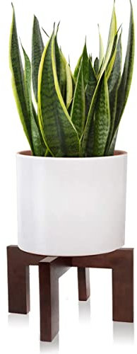 Wood Plant Stand, Mid Century Modern Planter Stand Rattan Flower Pot Stand, Low Short Plant Stands Indoor - Boho Rustic Wooden Stool for Plant Pot Holder, Fit 5-15 Inch Pot