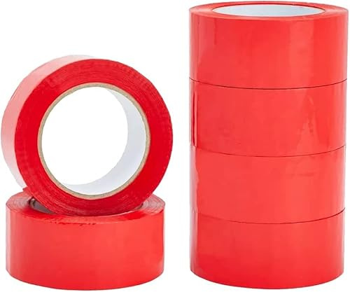 isupli 6 x Red Parcel Packaging Tape 48mm x 66m Heavy Duty Strong Adhesive Cello tape for Packing Cardboard Box House Moving Shipping