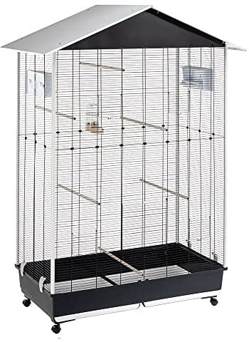 Ferplast Vogelkäfig, Vogelvoliere NOTA Large Kanarienvogel, Zebrafinken, Wellensittiche, aus Metal, Dach aus Aluminium, Inkl. Zubehör Sitzstangen Drehbare Futternäpfe Räder, 111 x 66.5 x h 167 cm