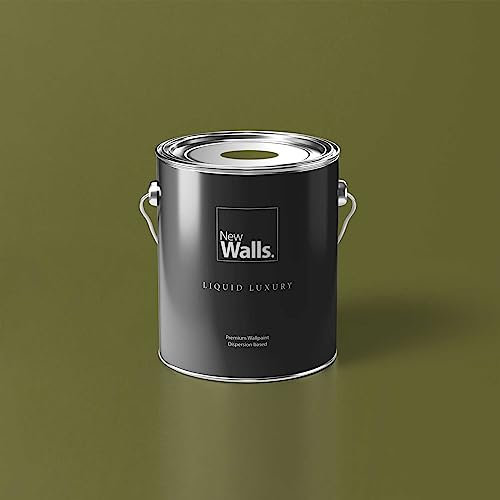 New Walls Premium Wandfarbe Grün, Waldgrün Liquid Luxury Dispersionsfarbe für Innenräume – 5 L