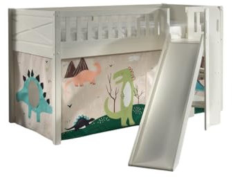 Vipack Scott Hochbett, Rutsche und Dino-Vorhang, Weiß, 90 x 200 cm