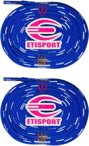 ETISPORT Paar professionelle flache Schnürsenkel für Hockey- und Schlittschuhe und Riemen mit Rollen. Beständig. Länge jeweils 3 m | 118in. (Blau)