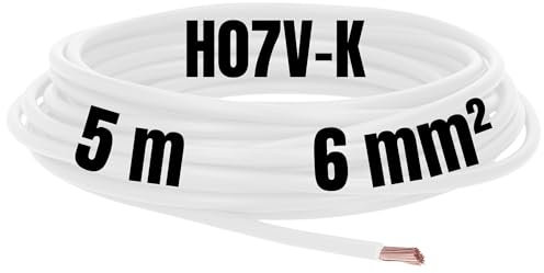 Kalitec Cavo di cablaggio flessibile H07V-K da 6 mm², 5 m, cavo di cablaggio da 6 mm2, cavo a filo singolo, per armadio elettrico, cavo di commutazione