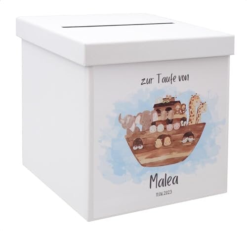 Briefbox Kartenbox Arche Noah Taufe Baby Deko Personalisiertes Geschenk 20x20cm