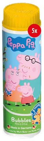 Pustefix Klassik Seifenblasen Kinder I Peppa Pig 5 STK. I 70 ml Seifenblasen Flüssigkeit I Bunte Bubbles für Hochzeit, Kindergeburtstag, Polterabend & Party