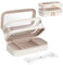 SONGMICS Make-up Tasche, Schminktasche mit Schmuckkästchen, Kosmetik-Organizer Tasche, für Reise, extra Pinseltasche, Sichtfenster, Spiegel, 22 x 12 x 12 cm, Geschenkidee, wolkenweiß JKA026W01