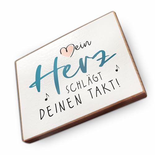 Magnet aus Buchenholz Kühlschrankmagnete mit Sprüchen (Mein Herz schlägt deinen Takt)